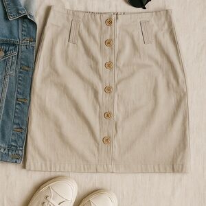 Classic Khaki Button-Front Pencil Skirt